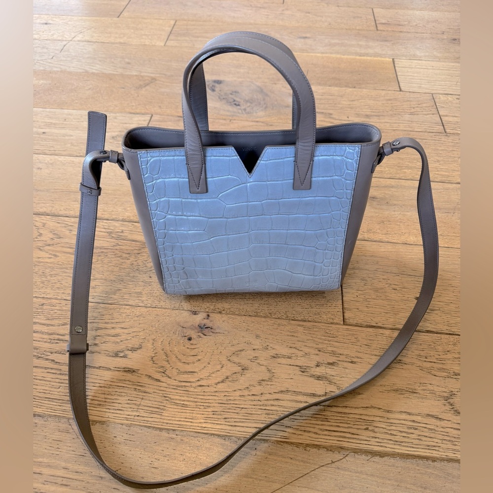 Vince Crocodile-Embossed‎ Women's Crossbody Gray Taupe Bag